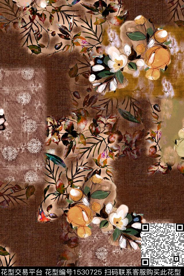 女装手绘花卉复古数码印花华亿平台下载（图片编号: 1530725） - 瓦栏（Walan）