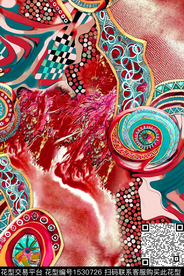 抽象时尚民族风数码印花华亿平台下载（图片编号: 1530726） - 瓦栏（Walan）