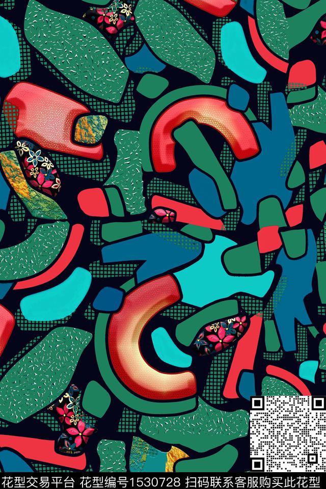 时尚抽象几何数码印花华亿平台下载（图片编号: 1530728） - 瓦栏（Walan）