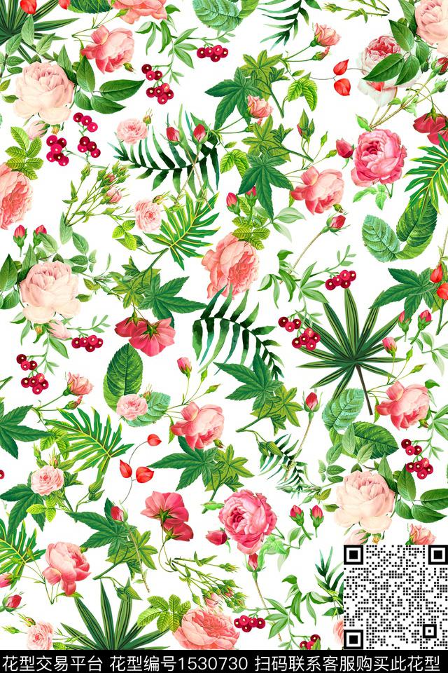 小清新年轻女性绿植树叶数码印花华亿平台下载（图片编号: 1530730） - 瓦栏（Walan）