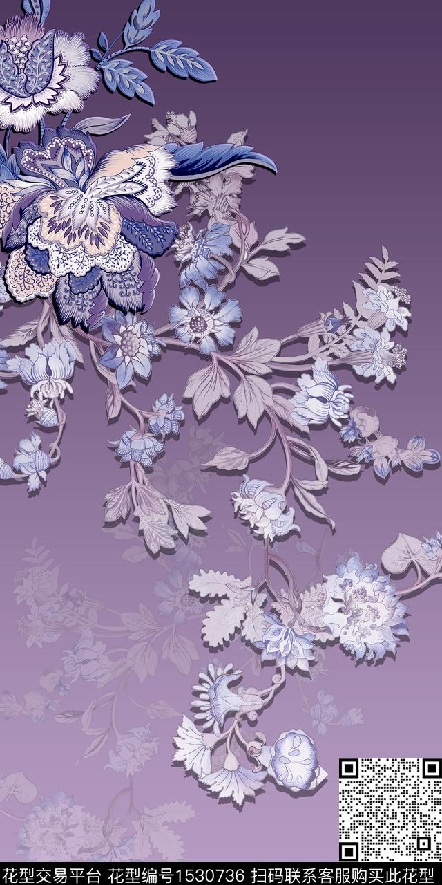 真丝定位花大牌女装华亿平台数码印花华亿平台下载（图片编号: 1530736） - 瓦栏（Walan）