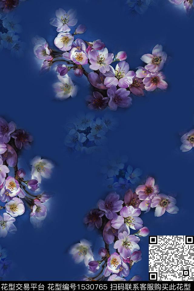 手绘花卉抽象中老年数码印花华亿平台下载（图片编号: 1530765） - 瓦栏（Walan）