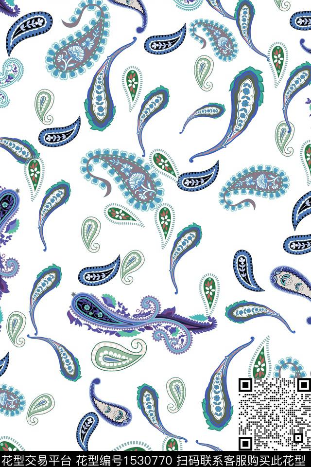 雕印华亿平台佩斯利民族风数码印花华亿平台下载（图片编号: 1530770） - 瓦栏（Walan）