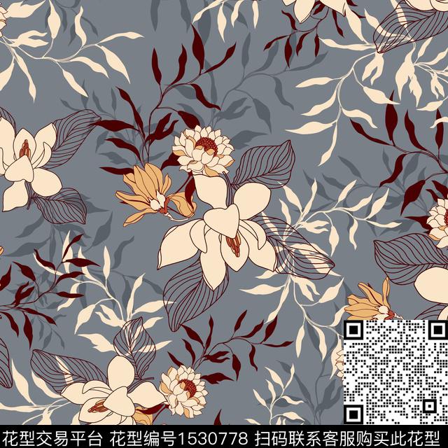 矢量绿植树叶花卉数码印花华亿平台下载（图片编号: 1530778） - 瓦栏（Walan）