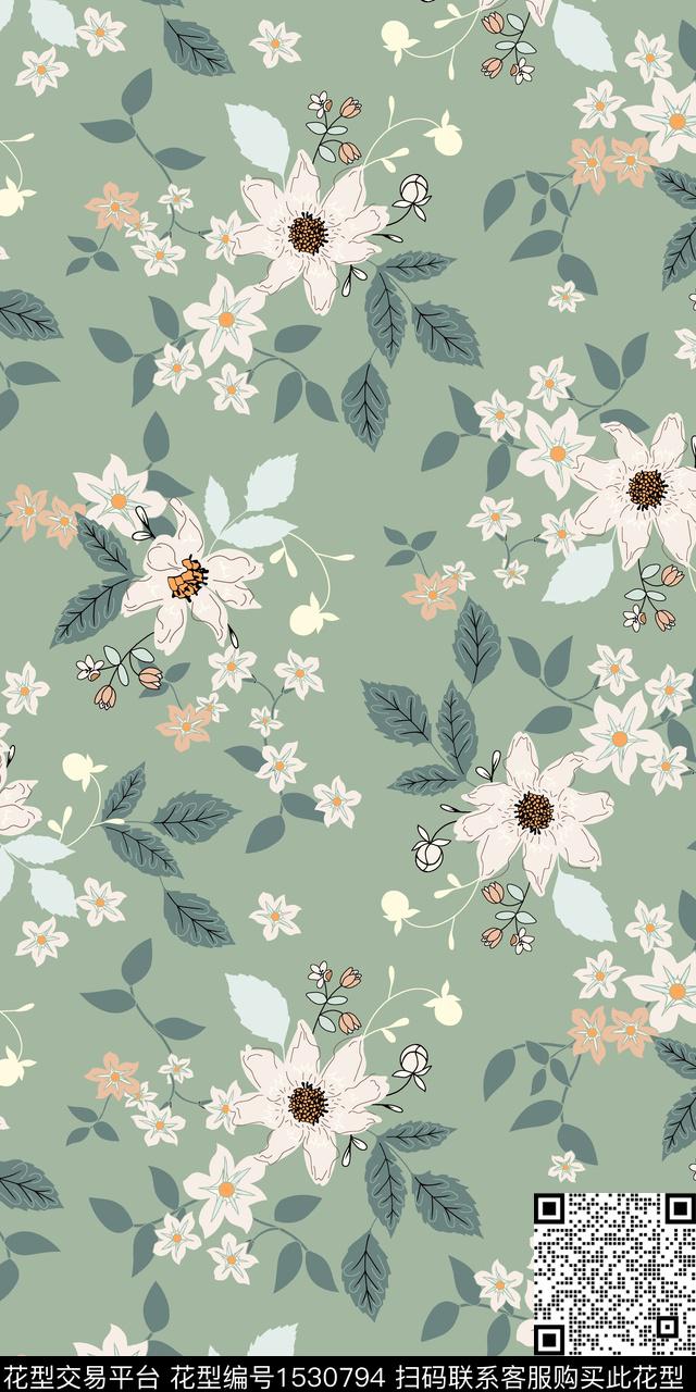 矢量绿植树叶花卉数码印花华亿平台下载（图片编号: 1530794） - 瓦栏（Walan）