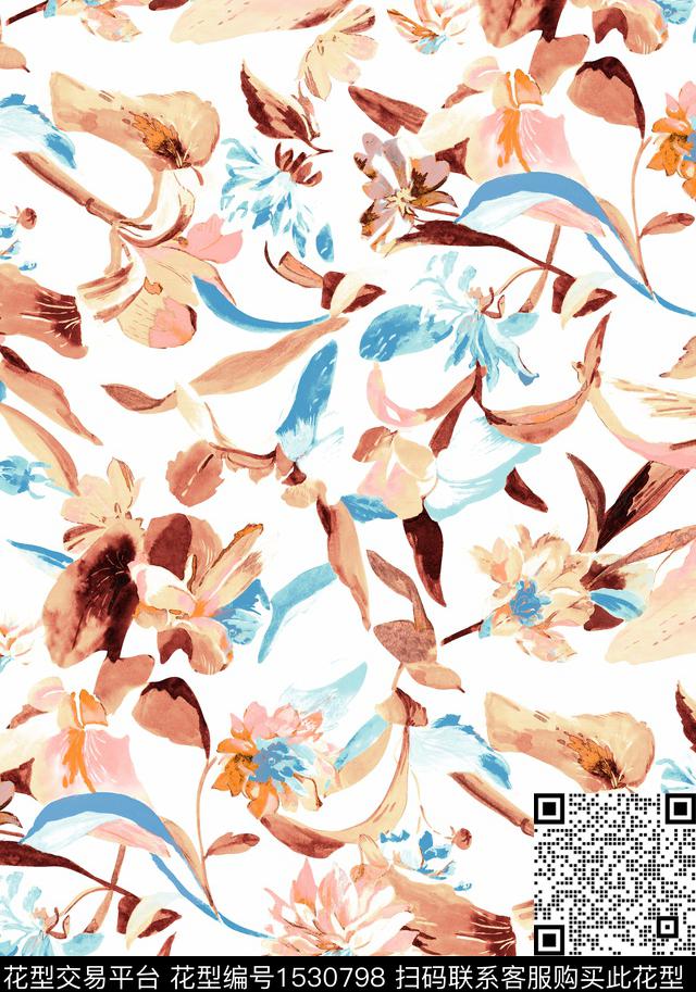 植物抽象花卉晕染风数码印花华亿平台下载（图片编号: 1530798） - 瓦栏（Walan）