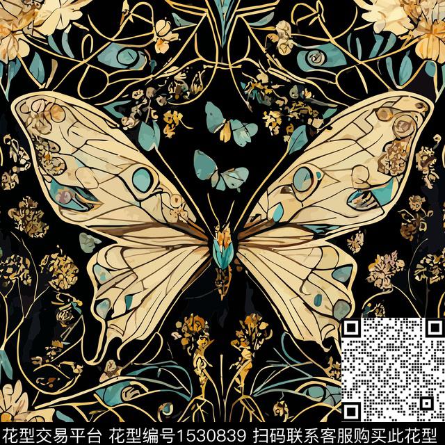 蝴蝶花卉定位花数码印花华亿平台下载（图片编号: 1530839） - 瓦栏（Walan）