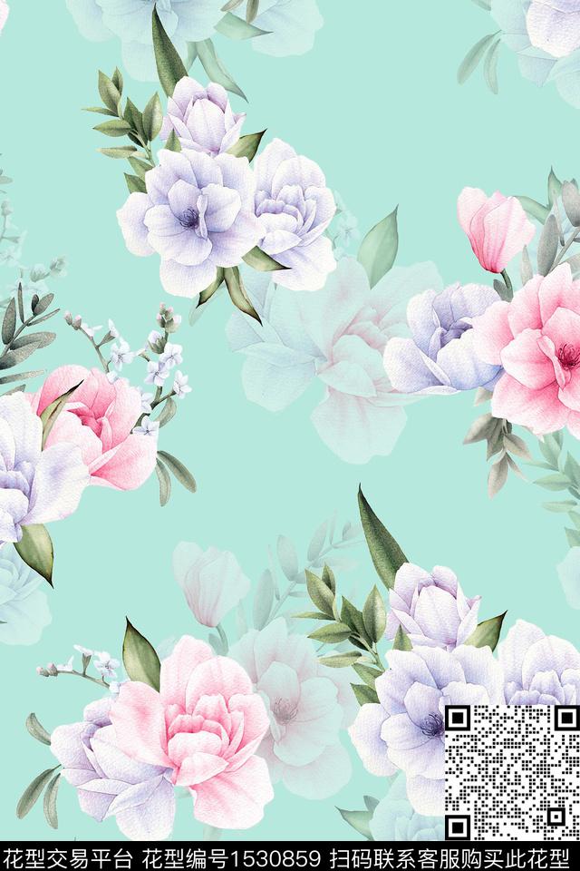 花卉女装水彩数码印花华亿平台下载（图片编号: 1530859） - 瓦栏（Walan）