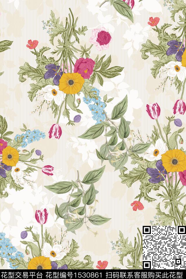 花卉女装叶子数码印花华亿平台下载（图片编号: 1530861） - 瓦栏（Walan）