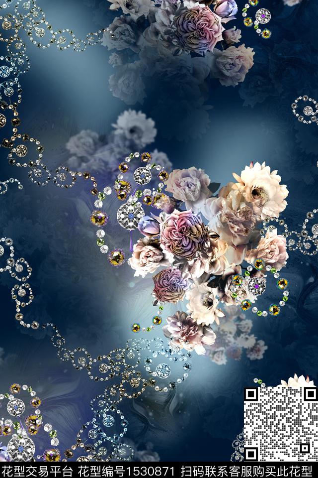 朦胧花卉女装手绘花卉数码印花华亿平台下载（图片编号: 1530871） - 瓦栏（Walan）