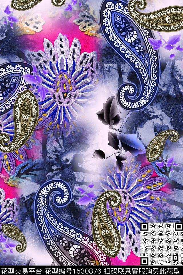佩斯利肌理花卉数码印花华亿平台下载（图片编号: 1530876） - 瓦栏（Walan）