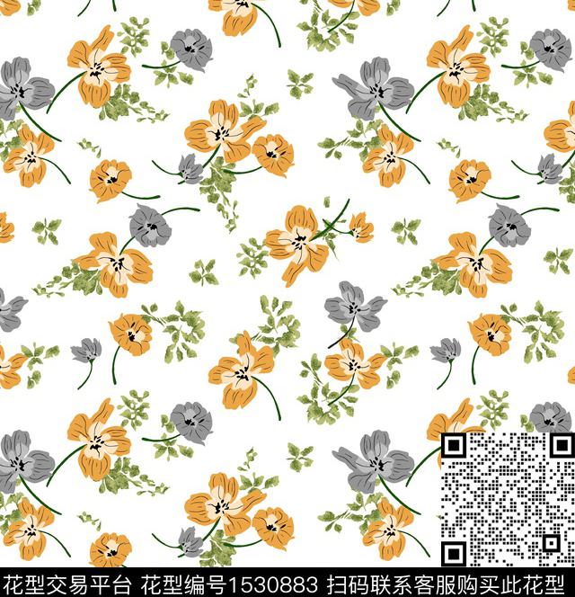 女装花卉连衣裙数码印花华亿平台下载（图片编号: 1530883） - 瓦栏（Walan）