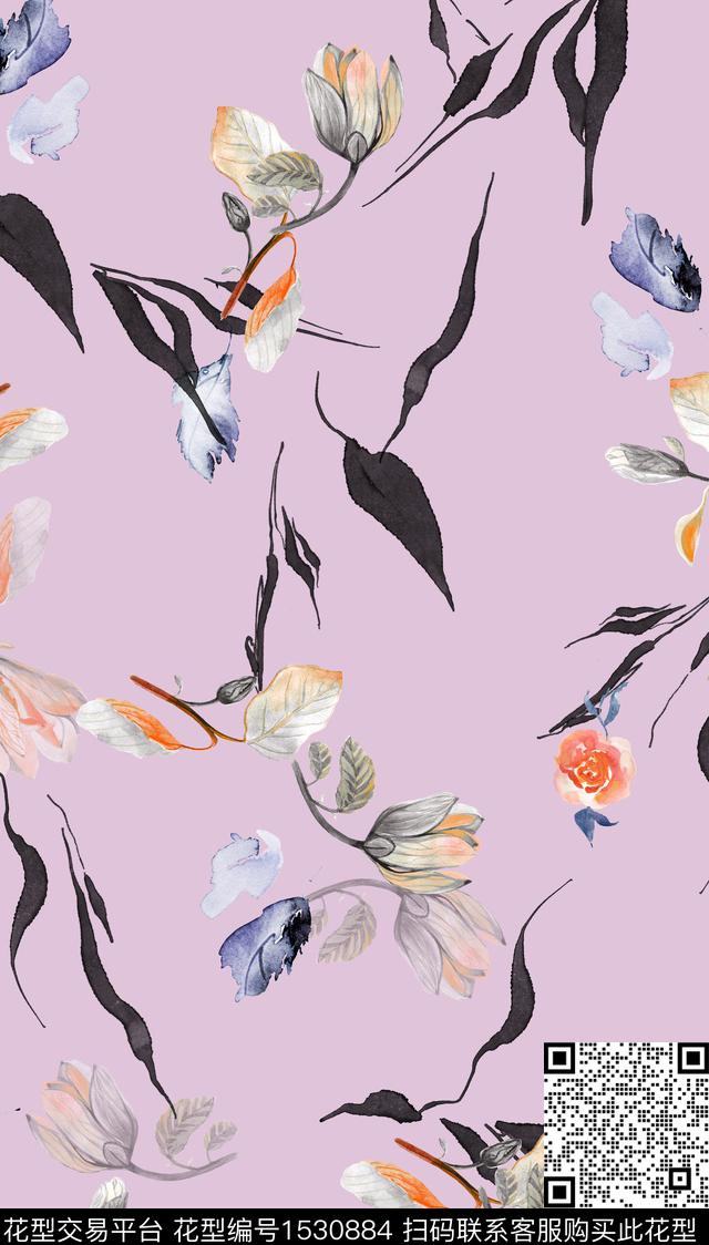 女装花卉连衣裙数码印花华亿平台下载（图片编号: 1530884） - 瓦栏（Walan）