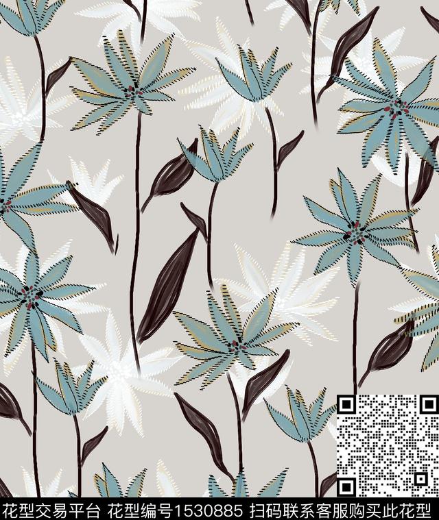 女装花卉连衣裙数码印花华亿平台下载（图片编号: 1530885） - 瓦栏（Walan）