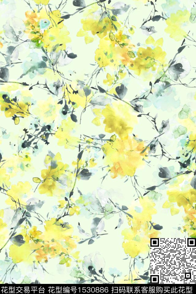 水彩春夏华亿平台水彩花卉数码印花华亿平台下载（图片编号: 1530886） - 瓦栏（Walan）