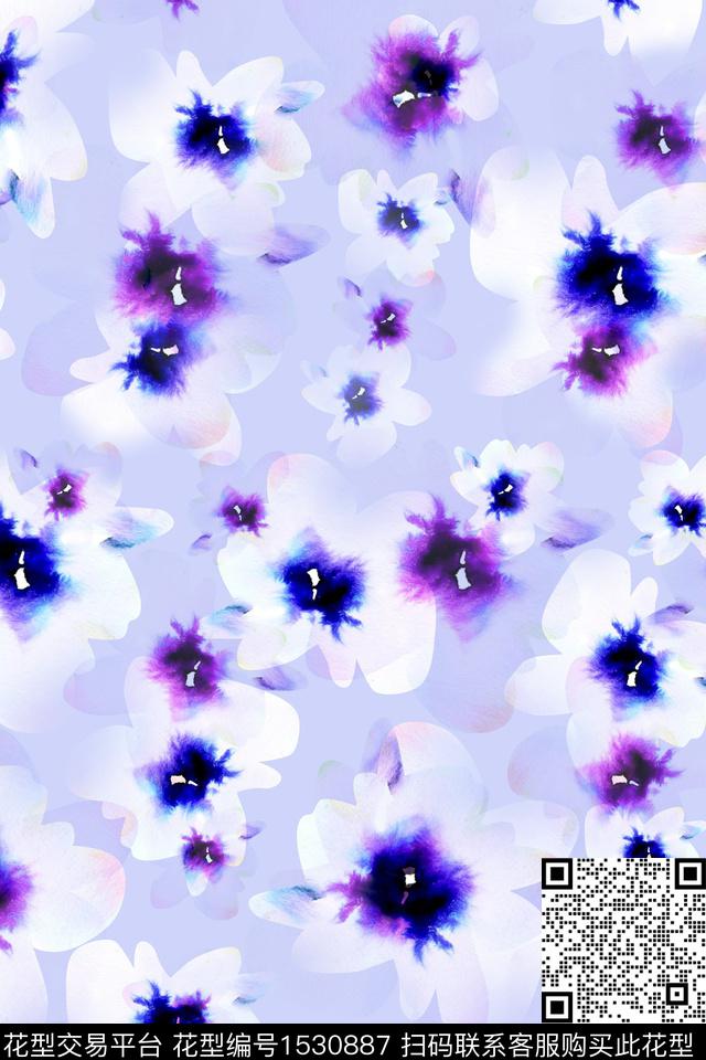 春夏华亿平台水彩花卉数码印花华亿平台下载（图片编号: 1530887） - 瓦栏（Walan）