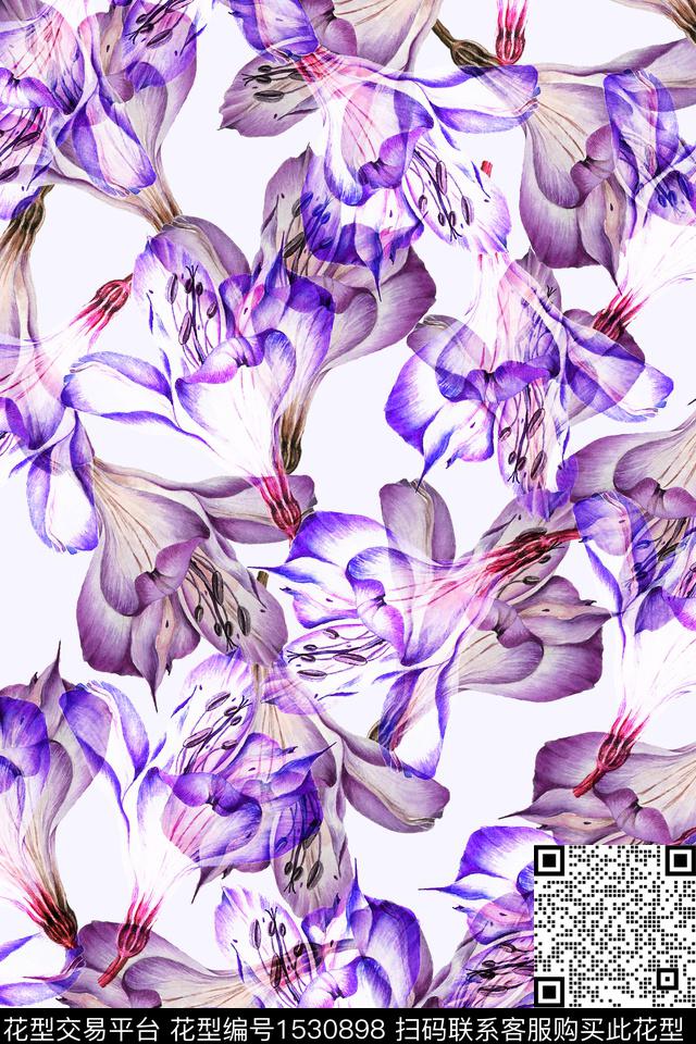 水彩花卉女装数码印花华亿平台下载（图片编号: 1530898） - 瓦栏（Walan）