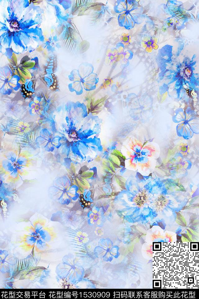 女装水彩花卉数码华亿平台数码印花华亿平台下载（图片编号: 1530909） - 瓦栏（Walan）