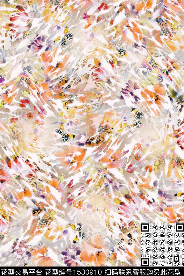 花卉女装抽象花卉数码印花华亿平台下载（图片编号: 1530910） - 瓦栏（Walan）