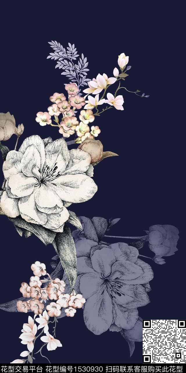 大花真丝定位花高端女装华亿平台数码印花华亿平台下载（图片编号: 1530930） - 瓦栏（Walan）