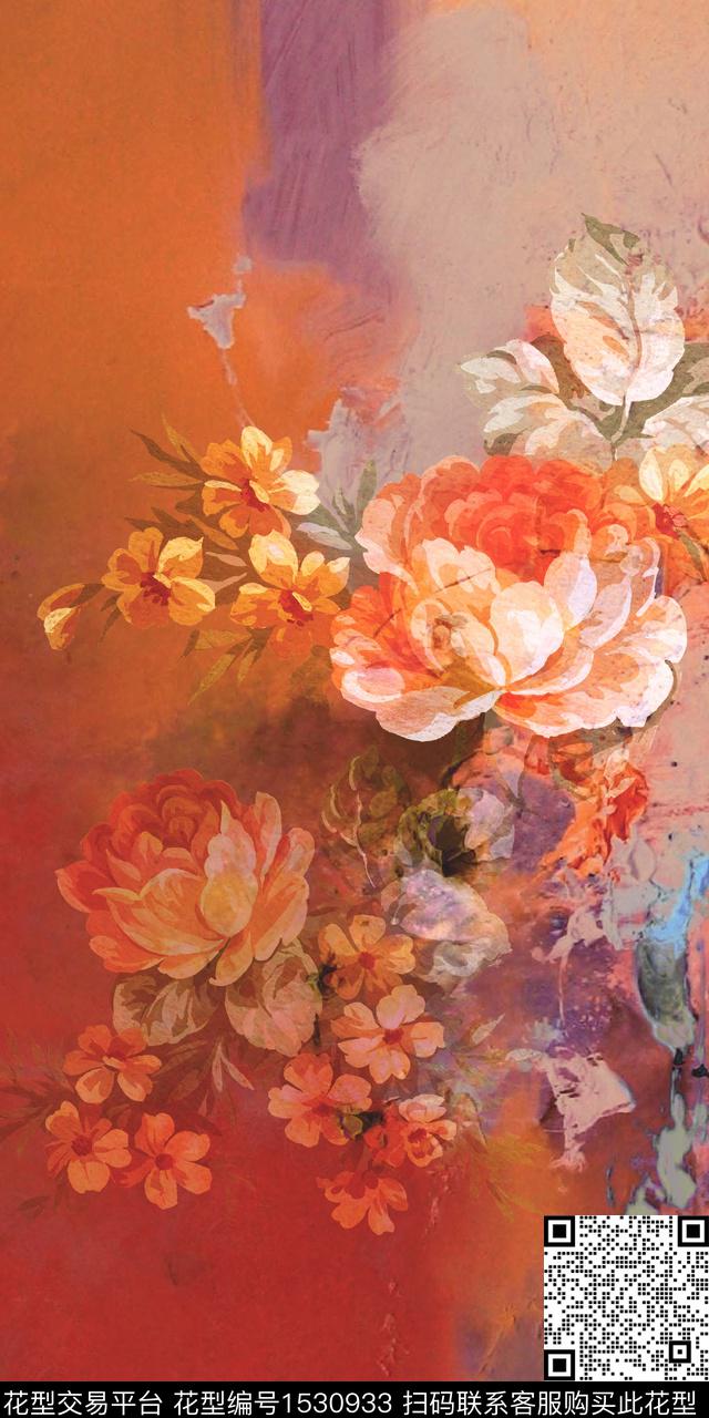 大花真丝定位花高端女装华亿平台数码印花华亿平台下载（图片编号: 1530933） - 瓦栏（Walan）