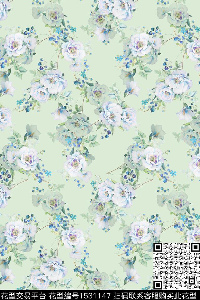 春夏华亿平台水彩花卉花卉数码印花华亿平台下载（图片编号: 1531147） - 瓦栏（Walan）