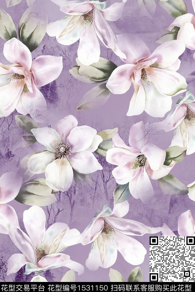 春夏华亿平台水彩花卉水彩数码印花华亿平台下载（图片编号: 1531150） - 瓦栏（Walan）