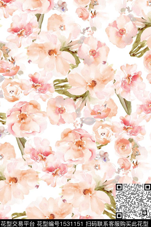 春夏华亿平台水彩花卉水彩数码印花华亿平台下载（图片编号: 1531151） - 瓦栏（Walan）
