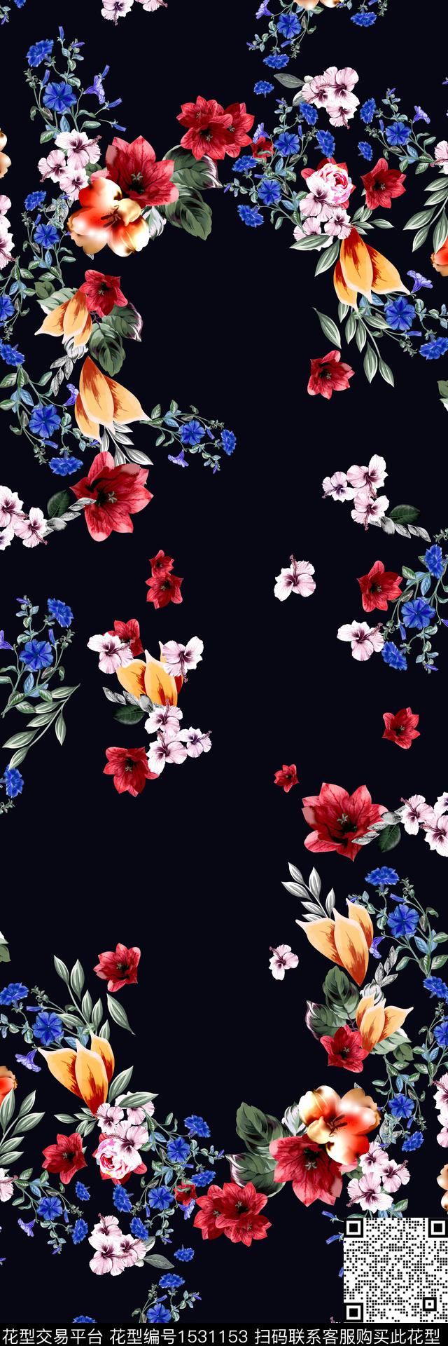 女装定位花双边定位花数码华亿平台数码印花华亿平台下载（图片编号: 1531153） - 瓦栏（Walan）