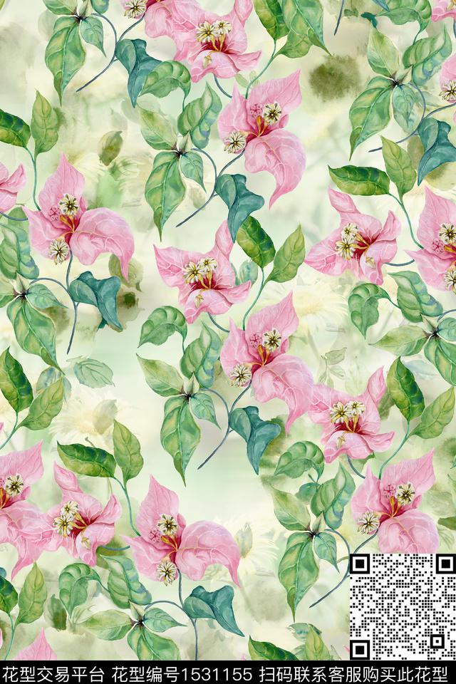 春夏华亿平台水彩花卉水彩数码印花华亿平台下载（图片编号: 1531155） - 瓦栏（Walan）