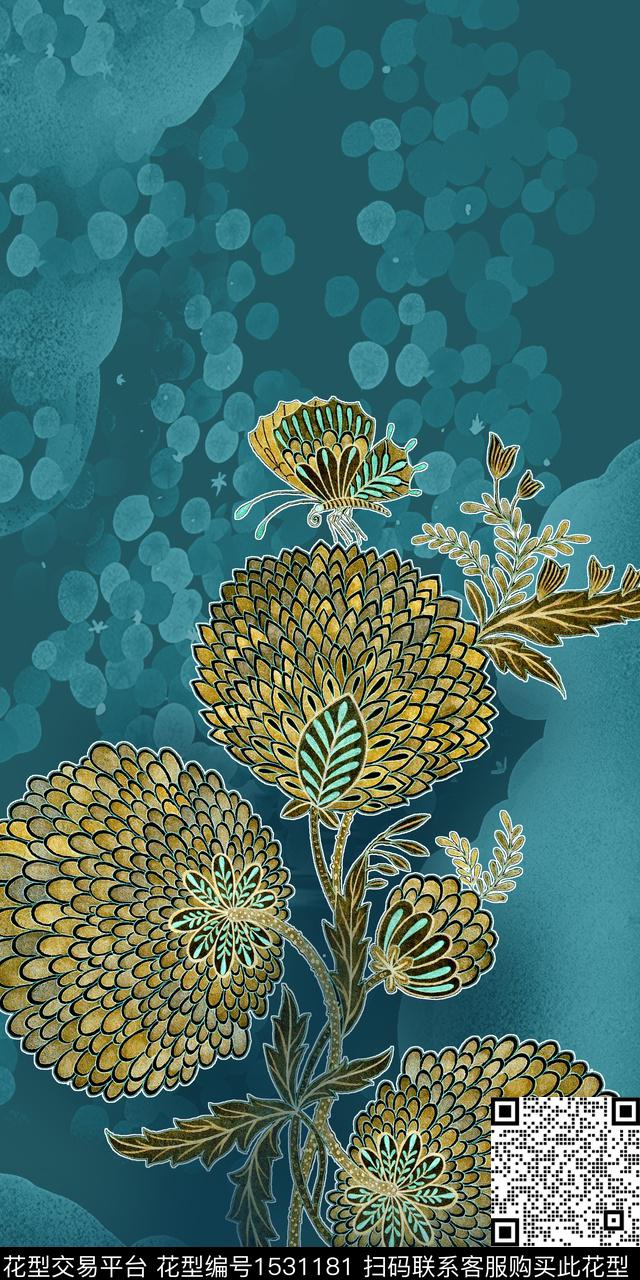 绣球花定位花真丝定位花数码印花华亿平台下载（图片编号: 1531181） - 瓦栏（Walan）