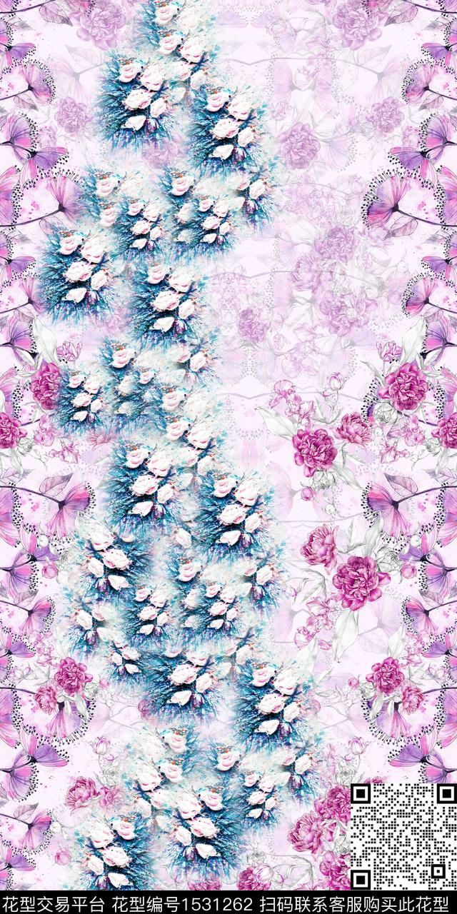 真丝抽象定位花数码印花华亿平台下载（图片编号: 1531262） - 瓦栏（Walan）