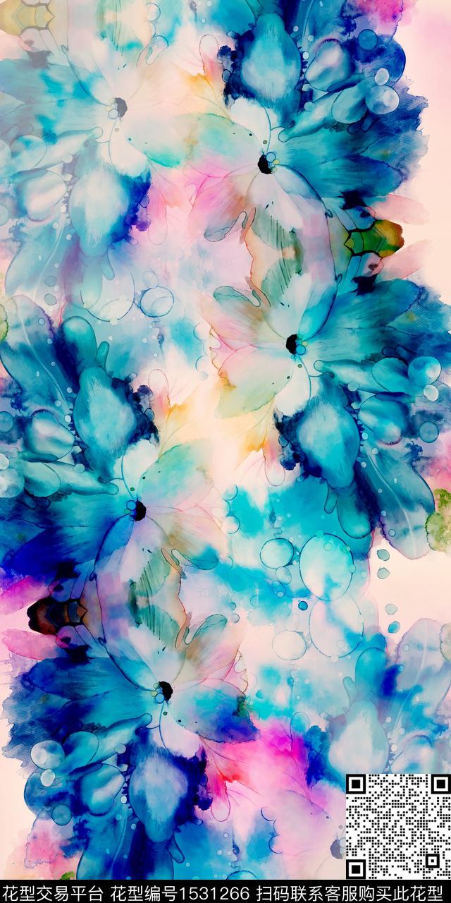 真丝抽象定位花数码印花华亿平台下载（图片编号: 1531266） - 瓦栏（Walan）