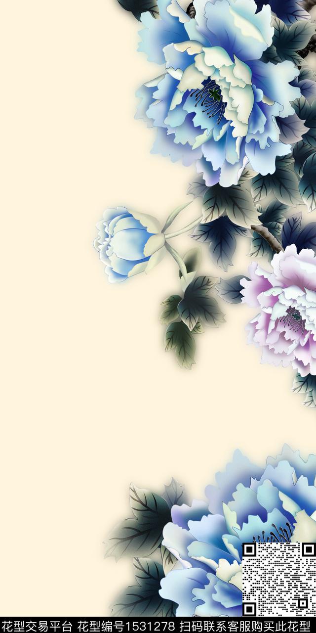 真丝大花定位花数码印花华亿平台下载（图片编号: 1531278） - 瓦栏（Walan）