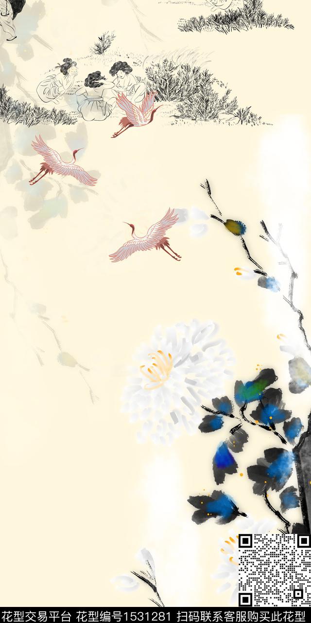 真丝大花定位花数码印花华亿平台下载（图片编号: 1531281） - 瓦栏（Walan）