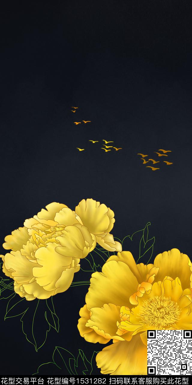 真丝大花定位花数码印花华亿平台下载（图片编号: 1531282） - 瓦栏（Walan）