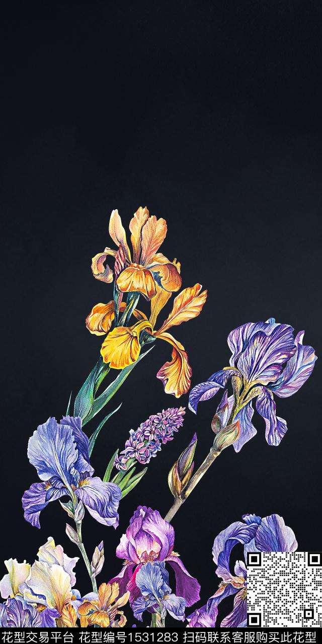 真丝大花定位花数码印花华亿平台下载（图片编号: 1531283） - 瓦栏（Walan）