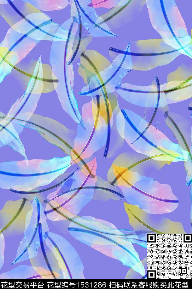 女装抽象绿植树叶数码印花华亿平台下载（图片编号: 1531286） - 瓦栏（Walan）