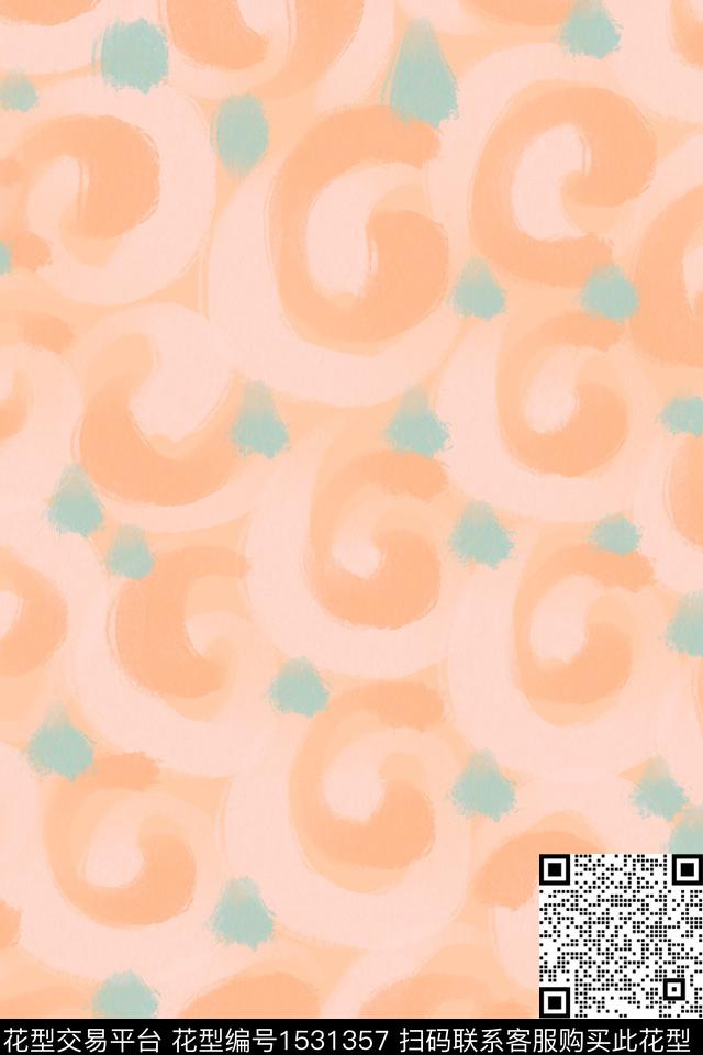 笔触波点漩涡数码印花华亿平台下载（图片编号: 1531357） - 瓦栏（Walan）