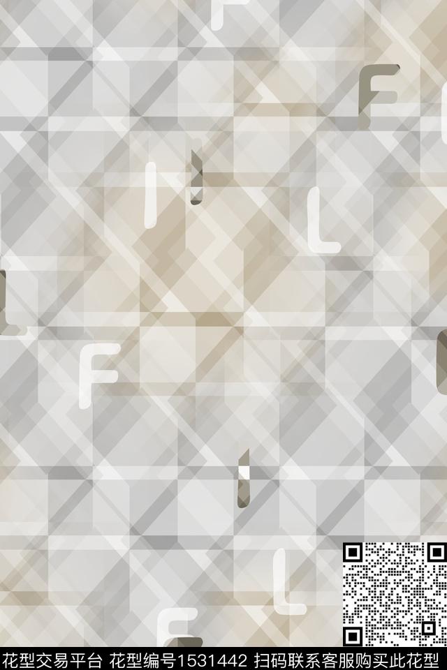 字母格子男装满版花数码印花华亿平台下载（图片编号: 1531442） - 瓦栏（Walan）