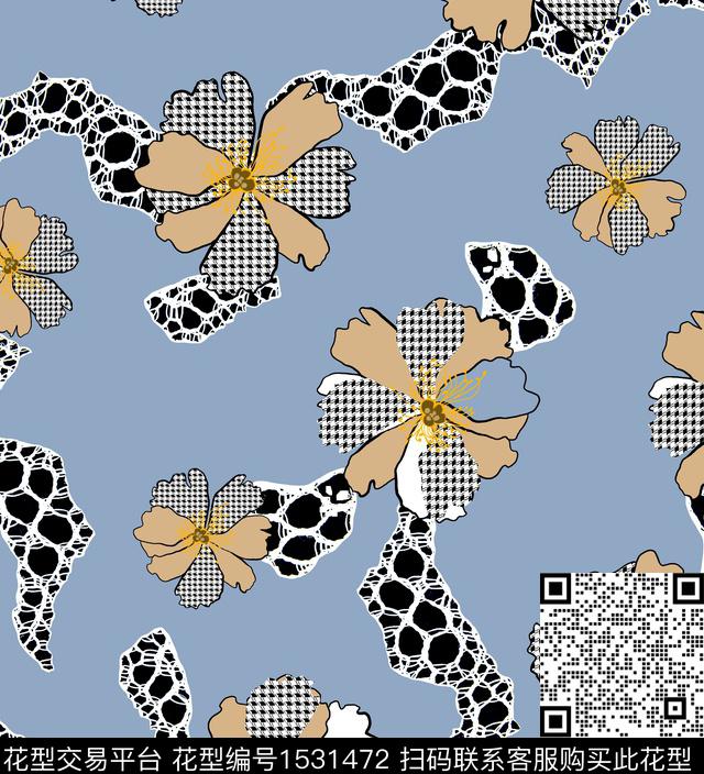 女装花卉连衣裙数码印花华亿平台下载（图片编号: 1531472） - 瓦栏（Walan）