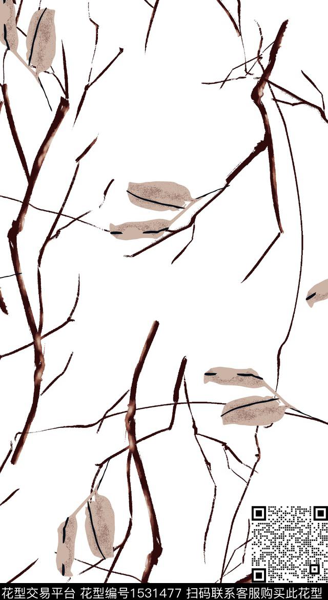 女装枝条叶子数码印花华亿平台下载（图片编号: 1531477） - 瓦栏（Walan）
