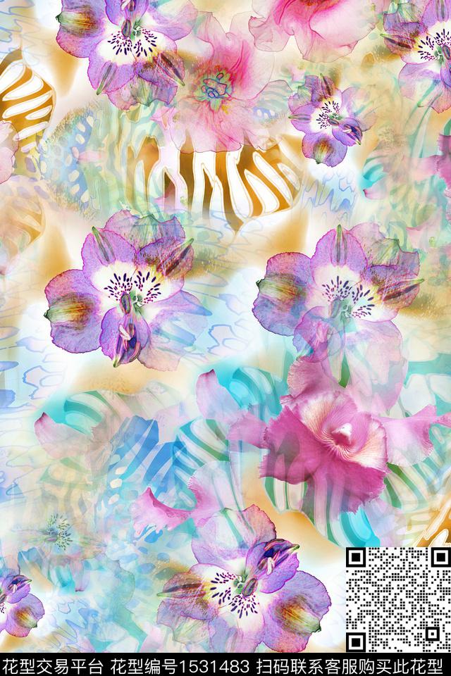 水彩花卉抽象数码印花华亿平台下载（图片编号: 1531483） - 瓦栏（Walan）