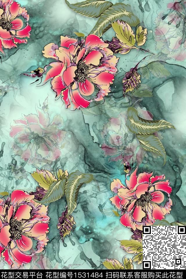 棉麻花卉绿植树叶数码印花华亿平台下载（图片编号: 1531484） - 瓦栏（Walan）