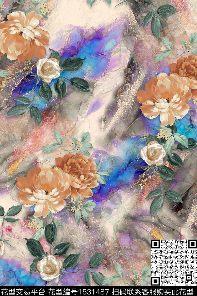 花卉肌理水彩数码印花华亿平台下载（图片编号: 1531487） - 瓦栏（Walan）