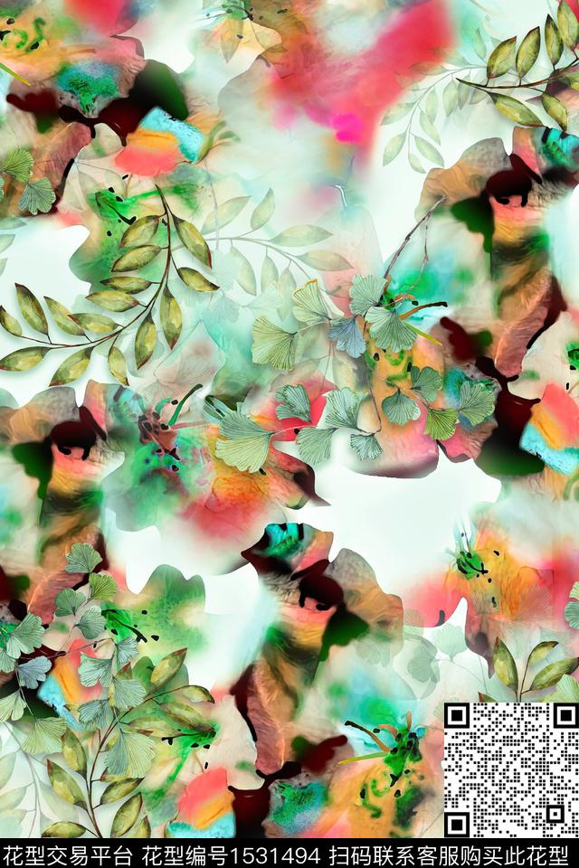 花卉肌理绿植树叶数码印花华亿平台下载（图片编号: 1531494） - 瓦栏（Walan）