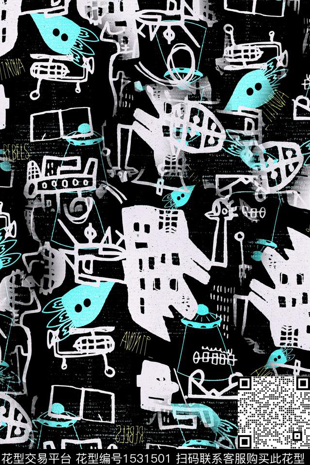 男装抽象衬衫数码印花华亿平台下载（图片编号: 1531501） - 瓦栏（Walan）