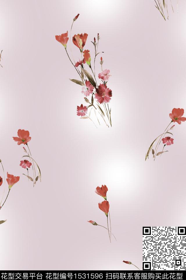 小花春夏华亿平台水彩花卉数码印花华亿平台下载（图片编号: 1531596） - 瓦栏（Walan）