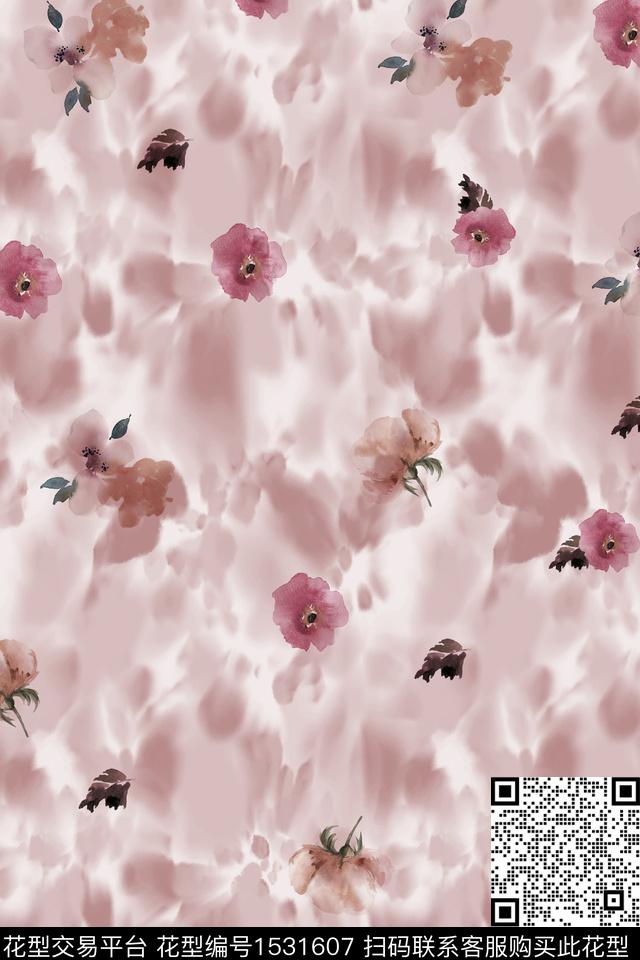 花卉水彩底纹数码印花华亿平台下载（图片编号: 1531607） - 瓦栏（Walan）