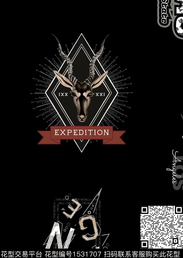 字母几何鹿头数码印花华亿平台下载（图片编号: 1531707） - 瓦栏（Walan）